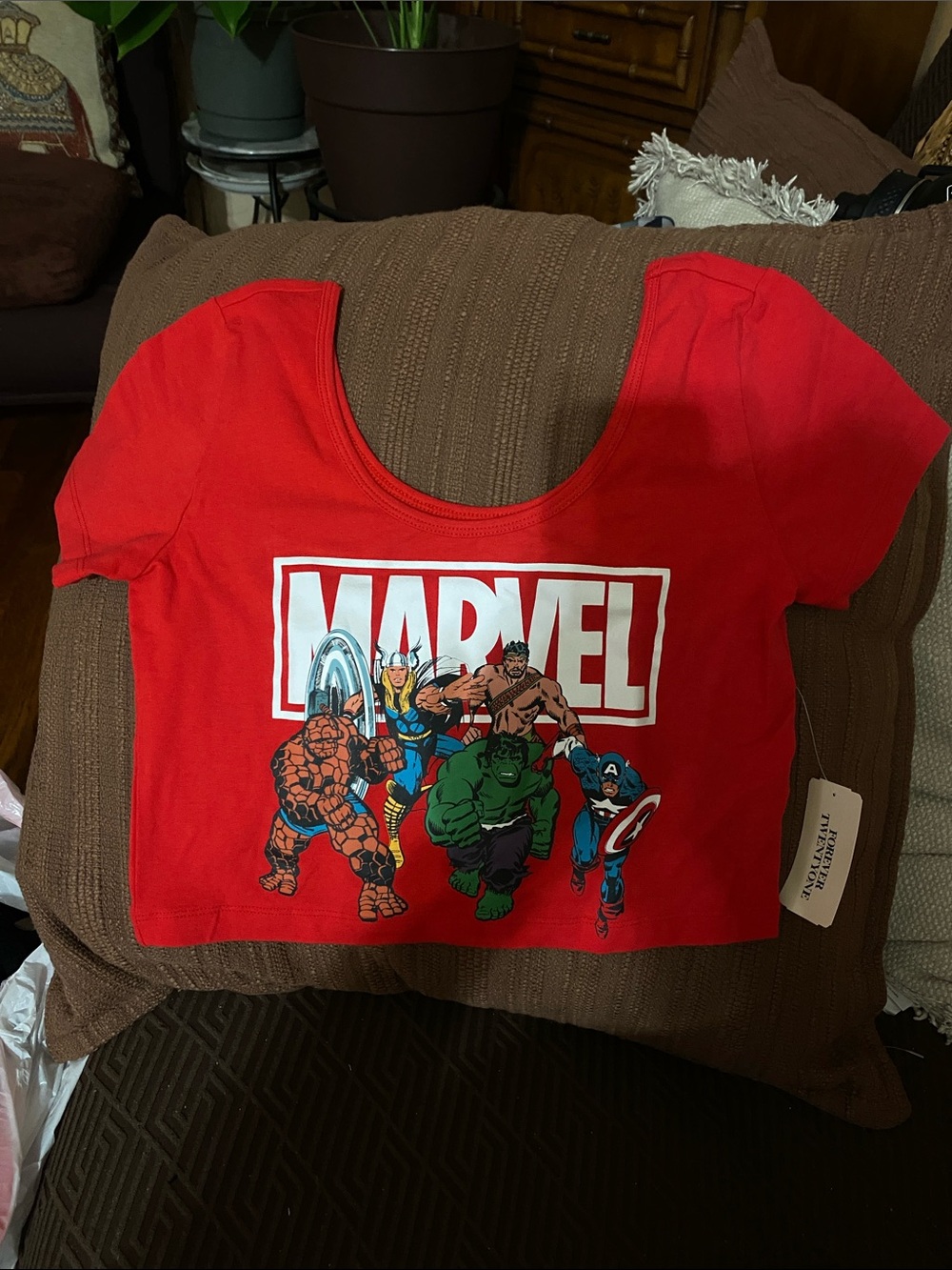 Forever 21 Red Marvel Graphic Crop Top
